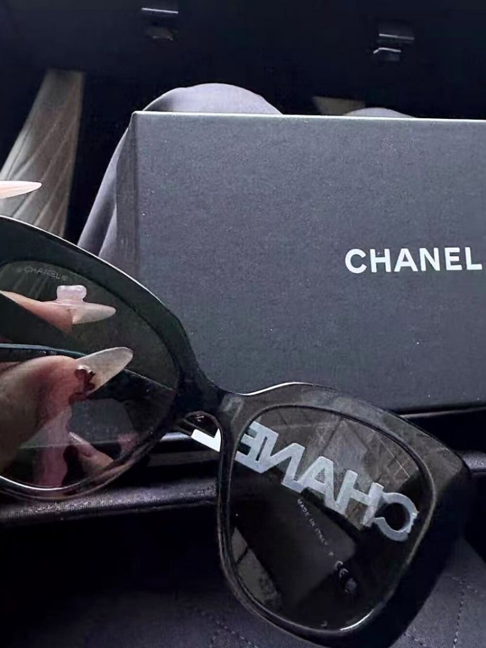 CHANEL Black Square Frame Logo Lens Sunglasses